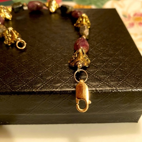 Vintage Natural polished Amethyst bracelet with Vermeil hardware and charms. EUC - Picture 6 of 15